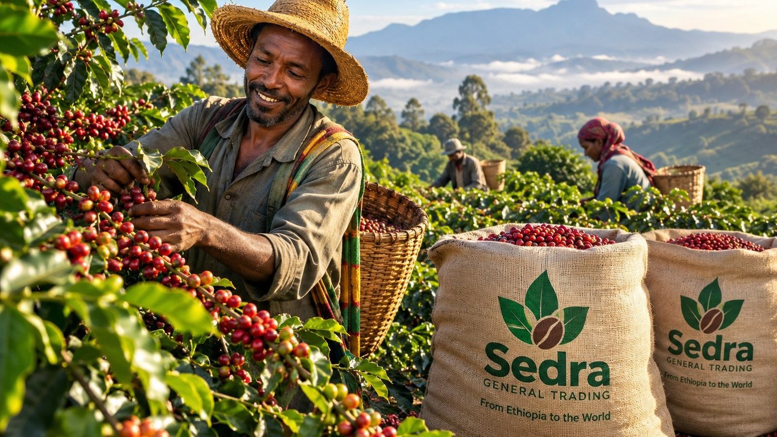 Ethiopian coffee farm and farmer